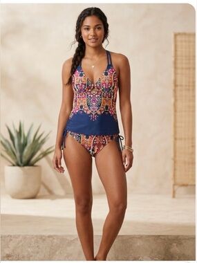 Athleta Navy Multi-Color Printed Tankini Swim Set